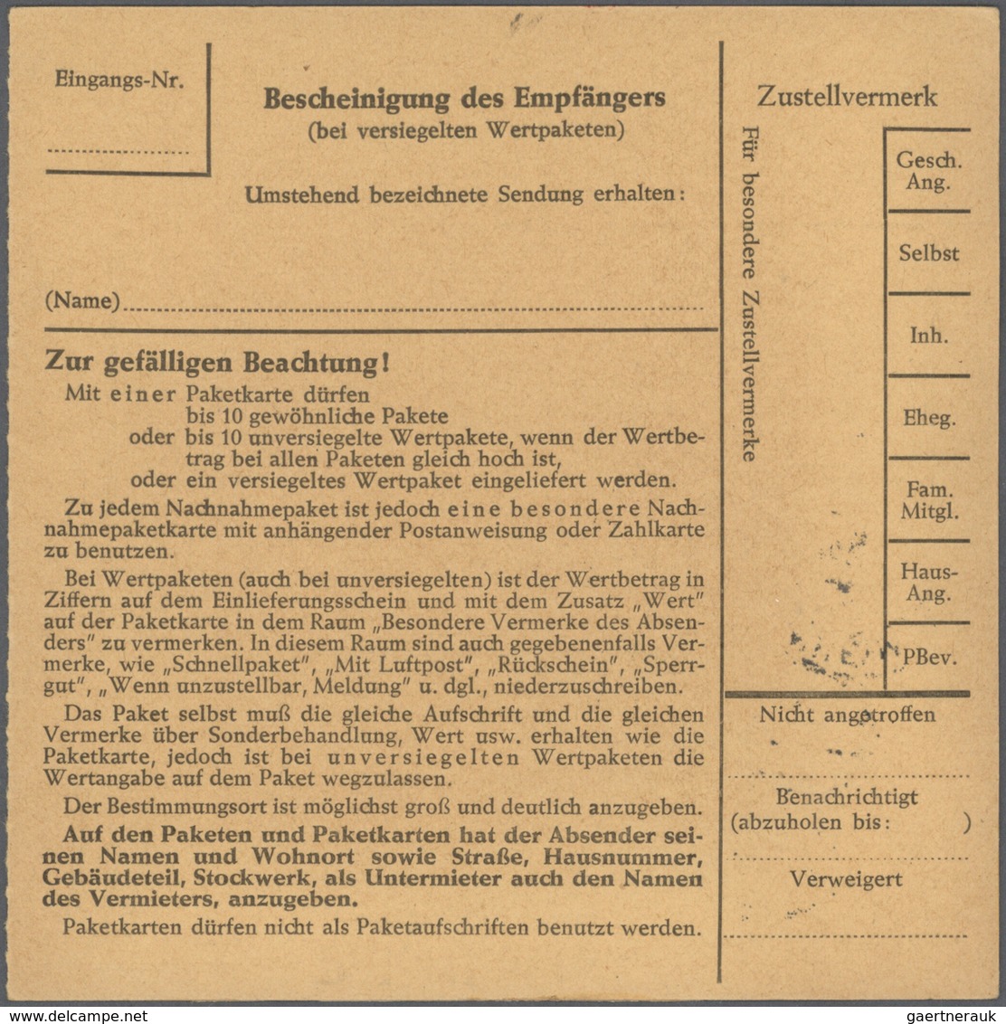 20849 Bundesrepublik Deutschland: 1961, fünf Paketkartenstammteile jeweils mit reiner Mehrfachfrankatur da