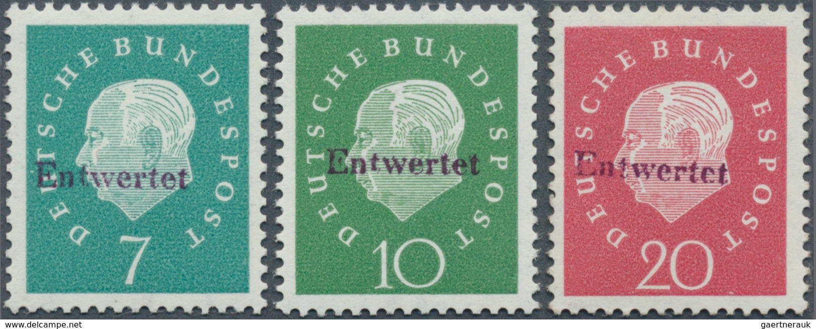 20859 Bundesrepublik Deutschland: 1959, Versuchsdrucke Der Freimarken Heuss Medaillon, 7 Pf, 10 Pf Und 20 - Other & Unclassified