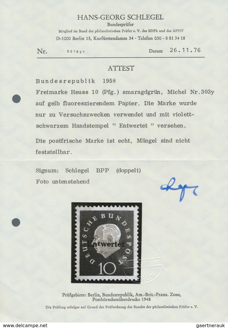 20859 Bundesrepublik Deutschland: 1959, Versuchsdrucke Der Freimarken Heuss Medaillon, 7 Pf, 10 Pf Und 20 - Other & Unclassified