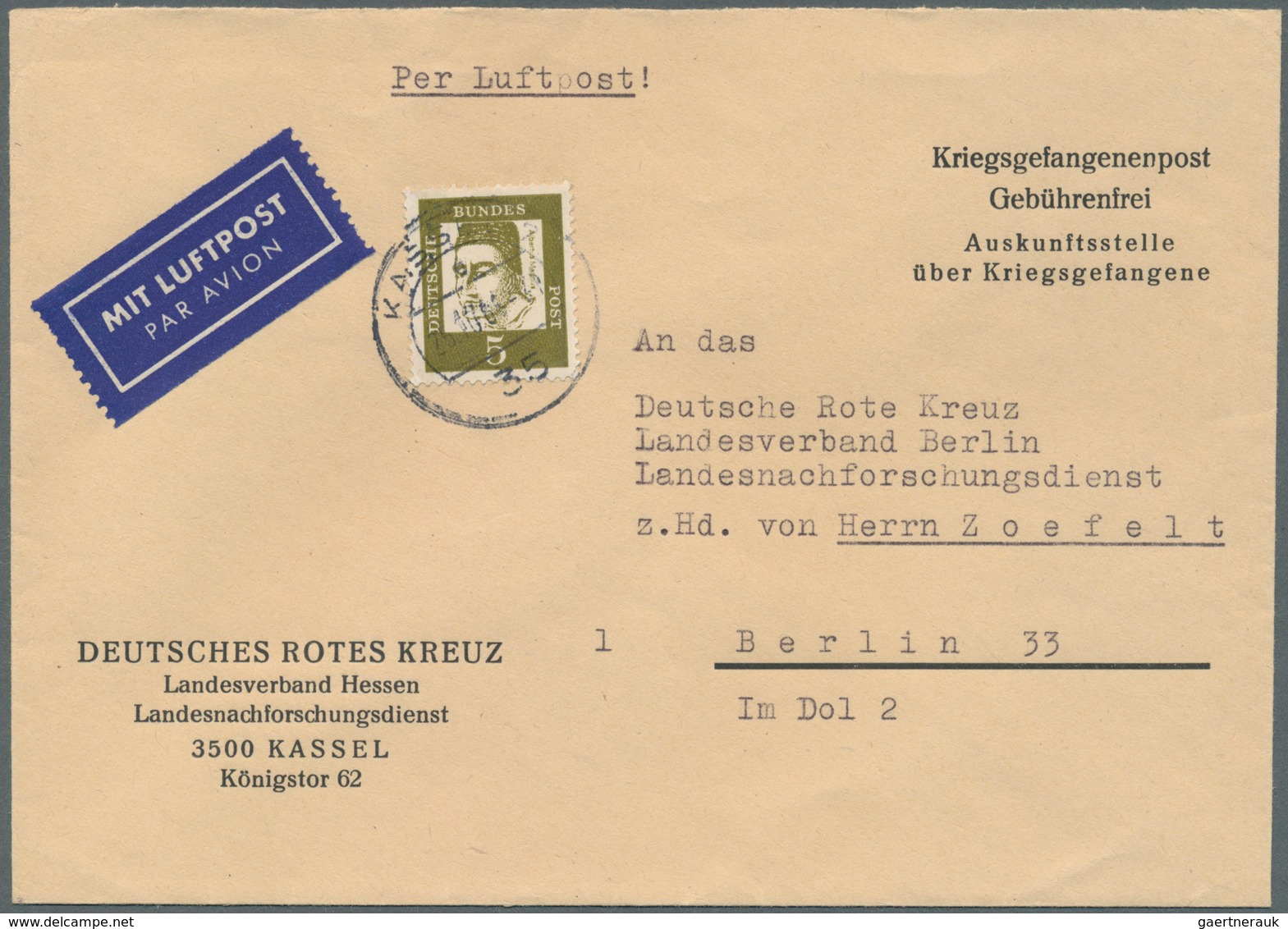 20862 Bundesrepublik Deutschland: 1961, 5 Pf Albertus Magnus, Portogerechte Einzelfrankatur Als Luftpostge - Other & Unclassified