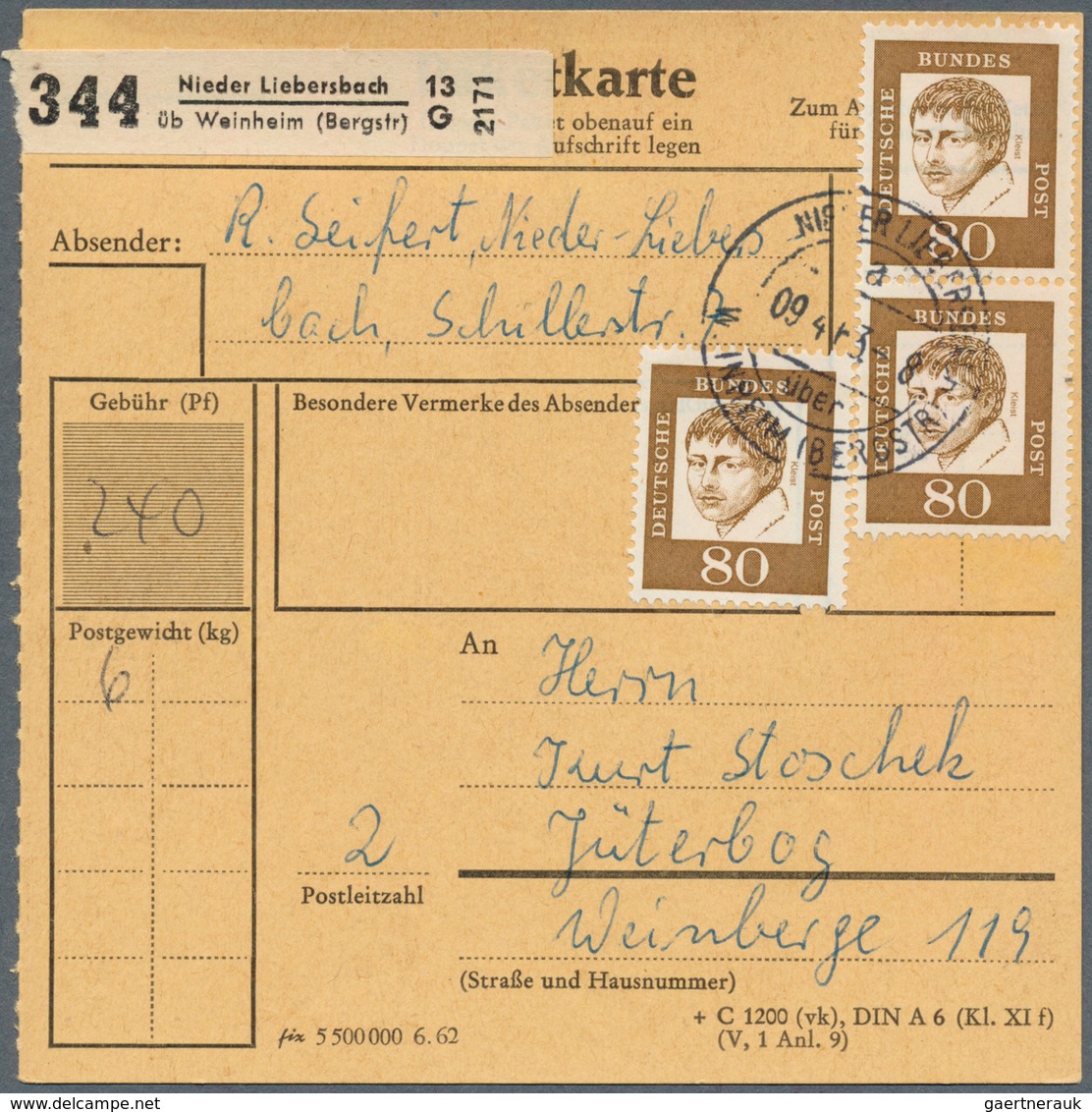 20863 Bundesrepublik Deutschland: 1963, Drei Paketkartenstammteile Jeweils Mit Reiner Mehrfachfrankatur Be - Other & Unclassified