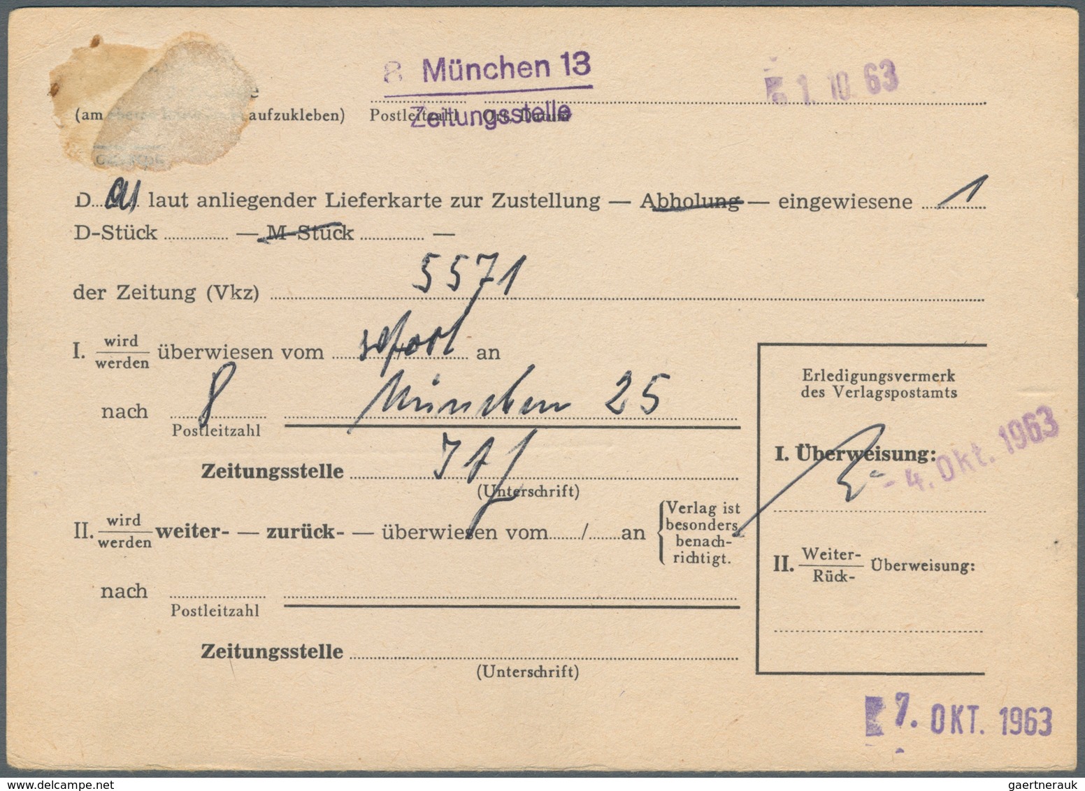 20864 Bundesrepublik Deutschland: 1963, 60 Pf Dkl'magenta Schiller, Einzelfrankatur Auf Innendienst-Formul - Other & Unclassified