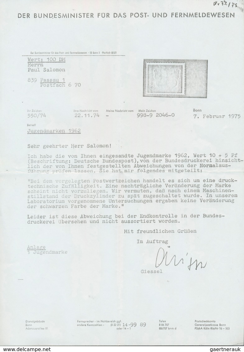 20867 Bundesrepublik Deutschland: 1962, Jugend Schmetterlinge 10 Pfg. Postfrisch Einwandfrei Mit Nahezu Fe - Other & Unclassified