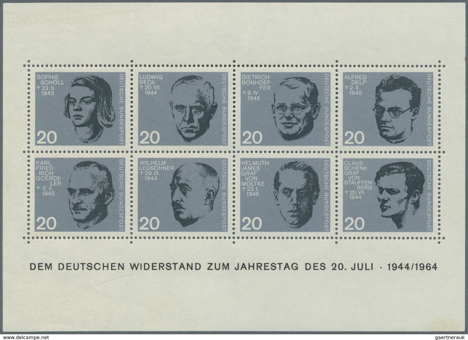 20870 Bundesrepublik Deutschland: 1964, Blockausgabe "Widerstandskämpferblock Tadellos Postfrisch Und Deko - Other & Unclassified