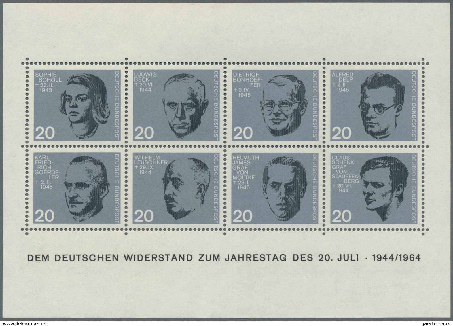 20871 Bundesrepublik Deutschland: 1964, Blockausgabe "20. Jahrestag Des Attentats Auf Adolf Hitler Vom 20. - Other & Unclassified
