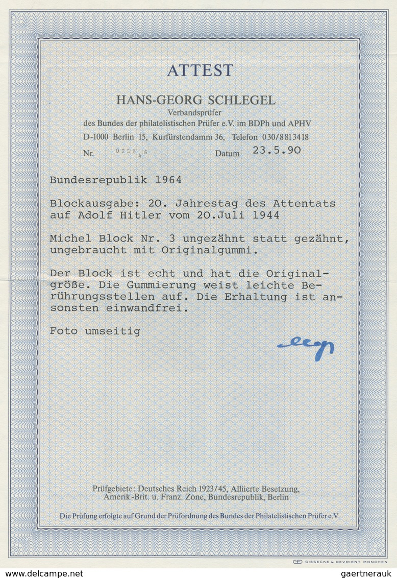 20872 Bundesrepublik Deutschland: 1964, Wiederstandskämpfer-Block UNGEZÄHNT Statt Gezähnt, Postfrisch Mit - Other & Unclassified