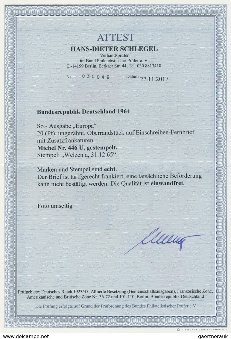 20876 Bundesrepublik Deutschland: 1965, Luxusbrief Als Fern-Einschreiben Mit 20 Pfg. Europa 'ungezähnt', 4 - Other & Unclassified