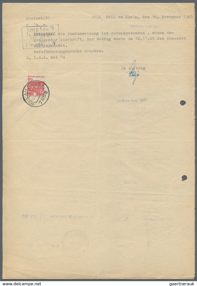 20879 Bundesrepublik Deutschland: 1964, 60 Pf Rosarot Bauwerke, Einzelfrankatur Auf Postamtlichem Formular - Other & Unclassified