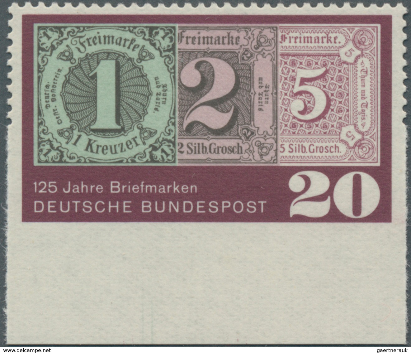 20883 Bundesrepublik Deutschland: 1965, 20 Pfg. "125 Jahre Briefmarken" Luxus-Unterrandstück, Unten Ungezä - Other & Unclassified