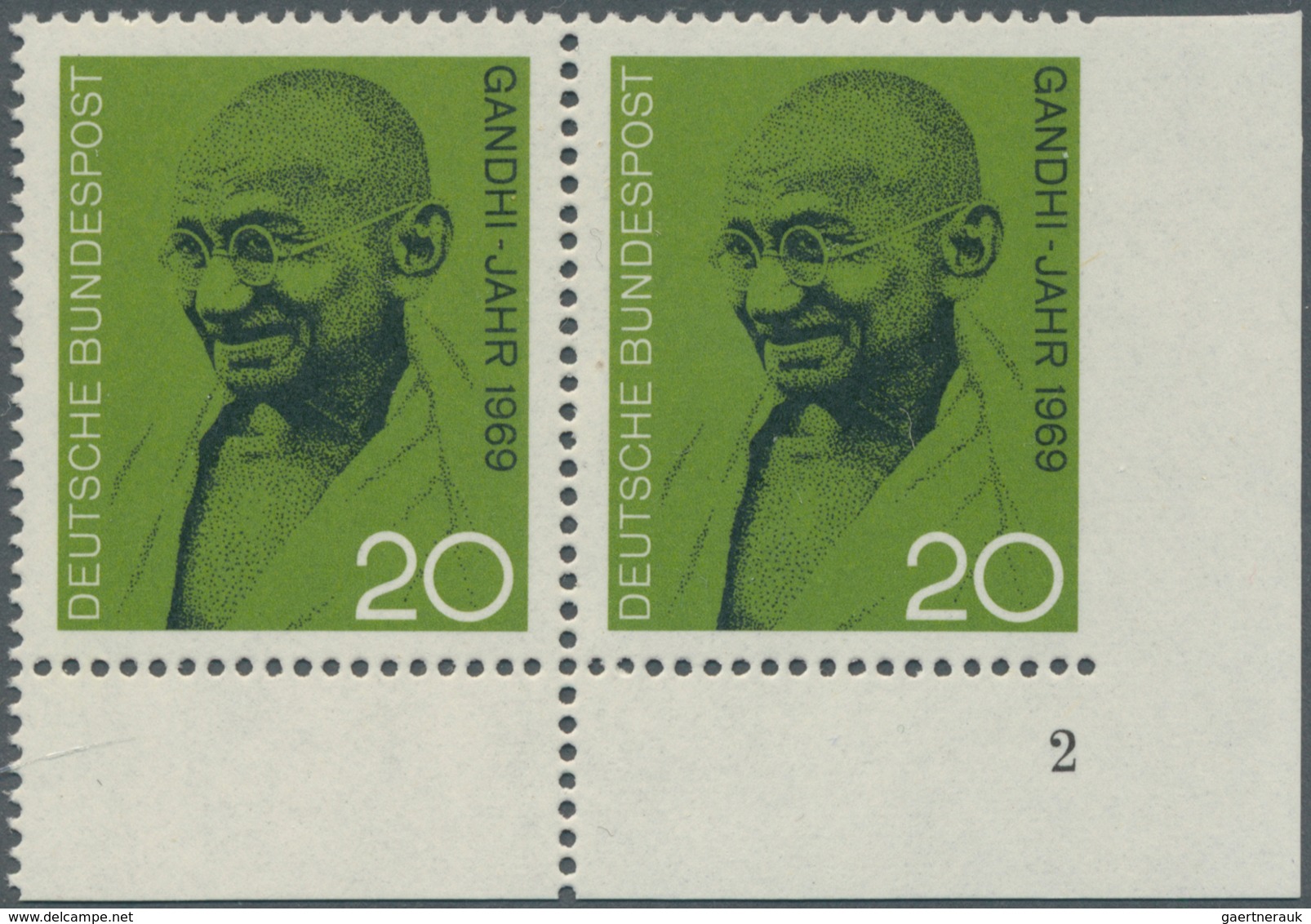 20888 Bundesrepublik Deutschland: 1969, 20 Pfg. "100. Geburtstag Von Mahatma Gandhi" Unteres Waagerechtes - Other & Unclassified