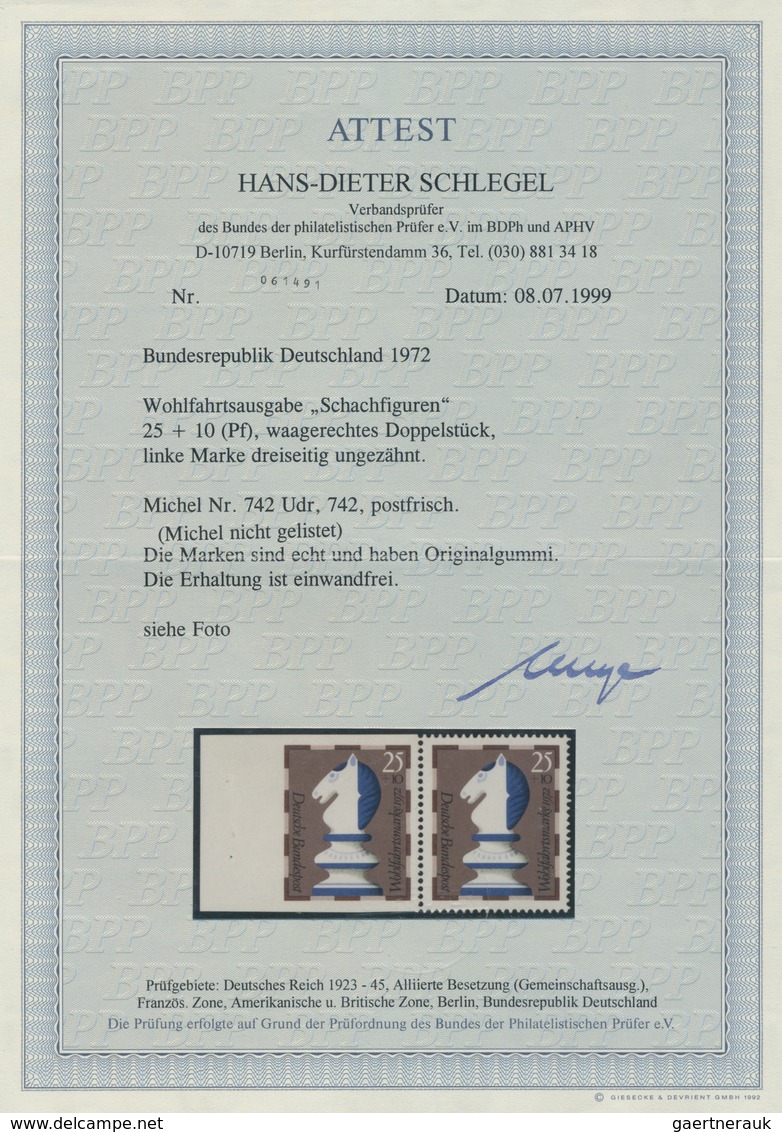 20892 Bundesrepublik Deutschland: 1972, Wohlfahrt 25 Pfg. Schachfiguren DREISEITIG UNGEZÄHNT, Nur Rechts G - Other & Unclassified