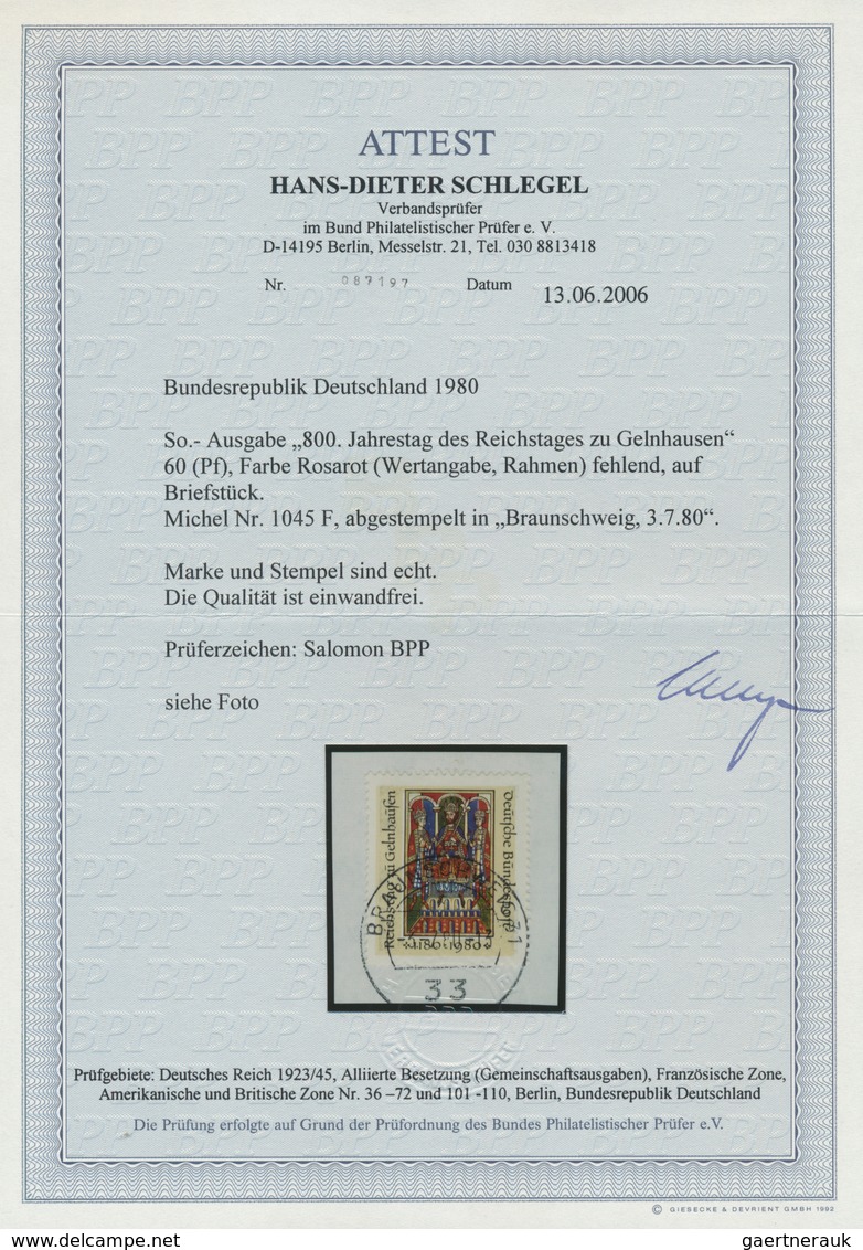 20896 Bundesrepublik Deutschland: 1980, 60 Pfg. "800 Jahrestag Des Reichstages Zu Gelnhausen", Auf Glaskla - Other & Unclassified