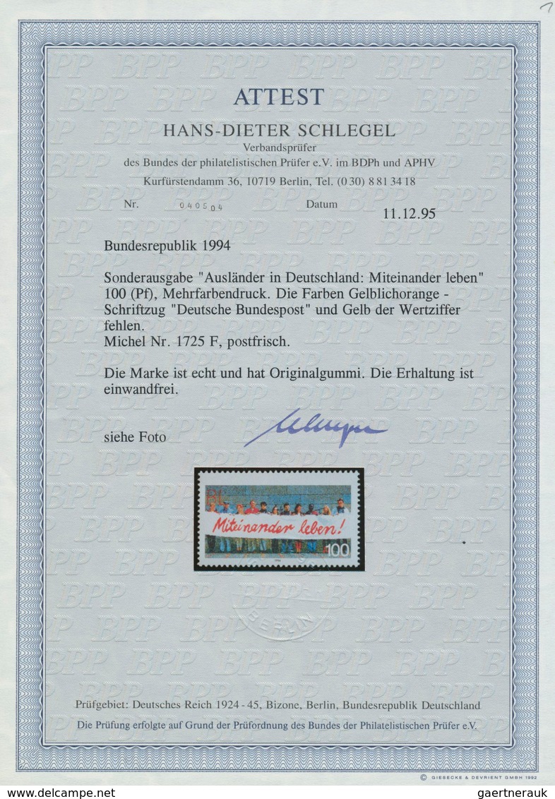 20908 Bundesrepublik Deutschland: 1994: 100 Pf Miteinander Leben, Farben Gelborange (Landesname) Und Rötli - Other & Unclassified