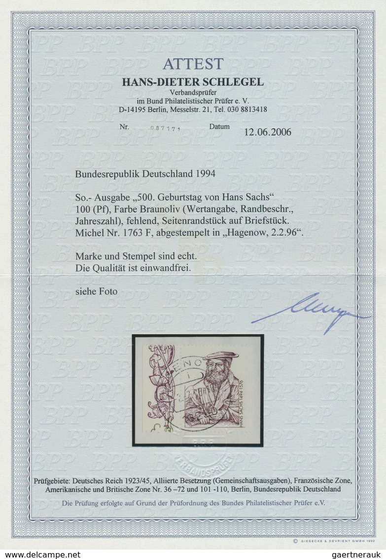 20909 Bundesrepublik Deutschland: 1994, 100 Pfg. "500 Geburtstag Von Hans Sachs" Gestempelt Vom Linken Ran - Other & Unclassified