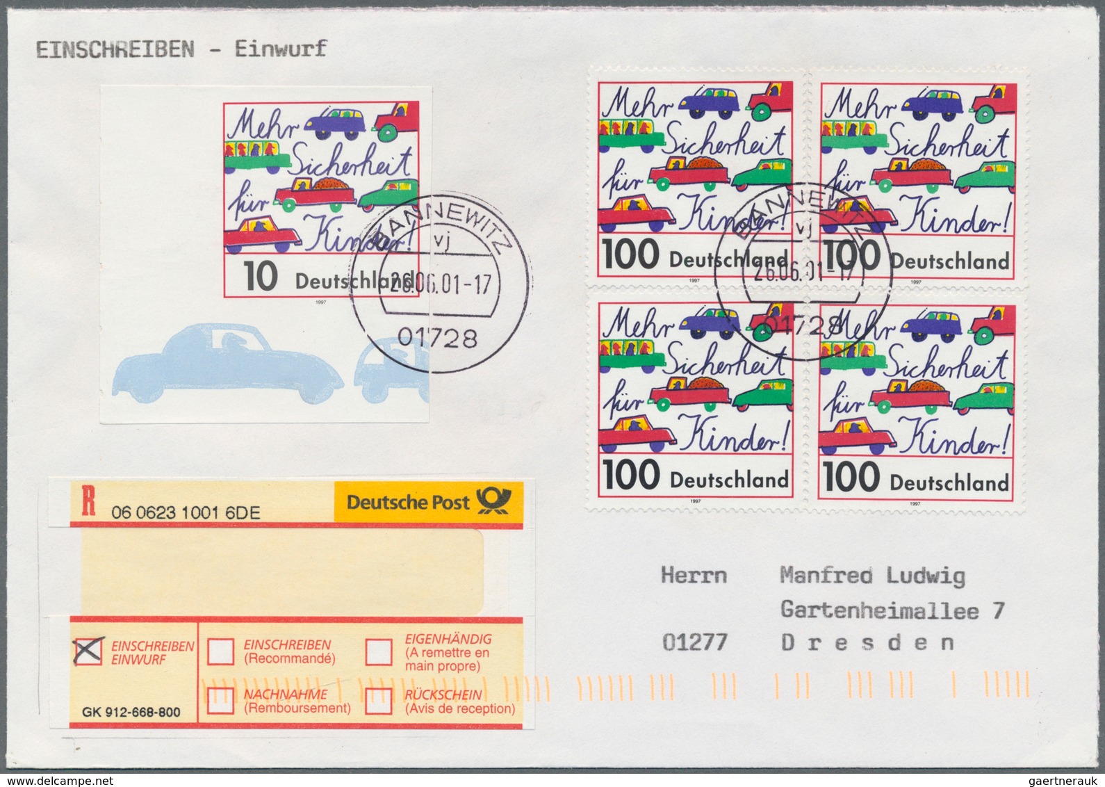 20915 Bundesrepublik Deutschland: 2001, 10 Pfg. Linke Untere Luxus-Bogenecke Ungezähnt Und 4x 100 Pfg. Im - Other & Unclassified