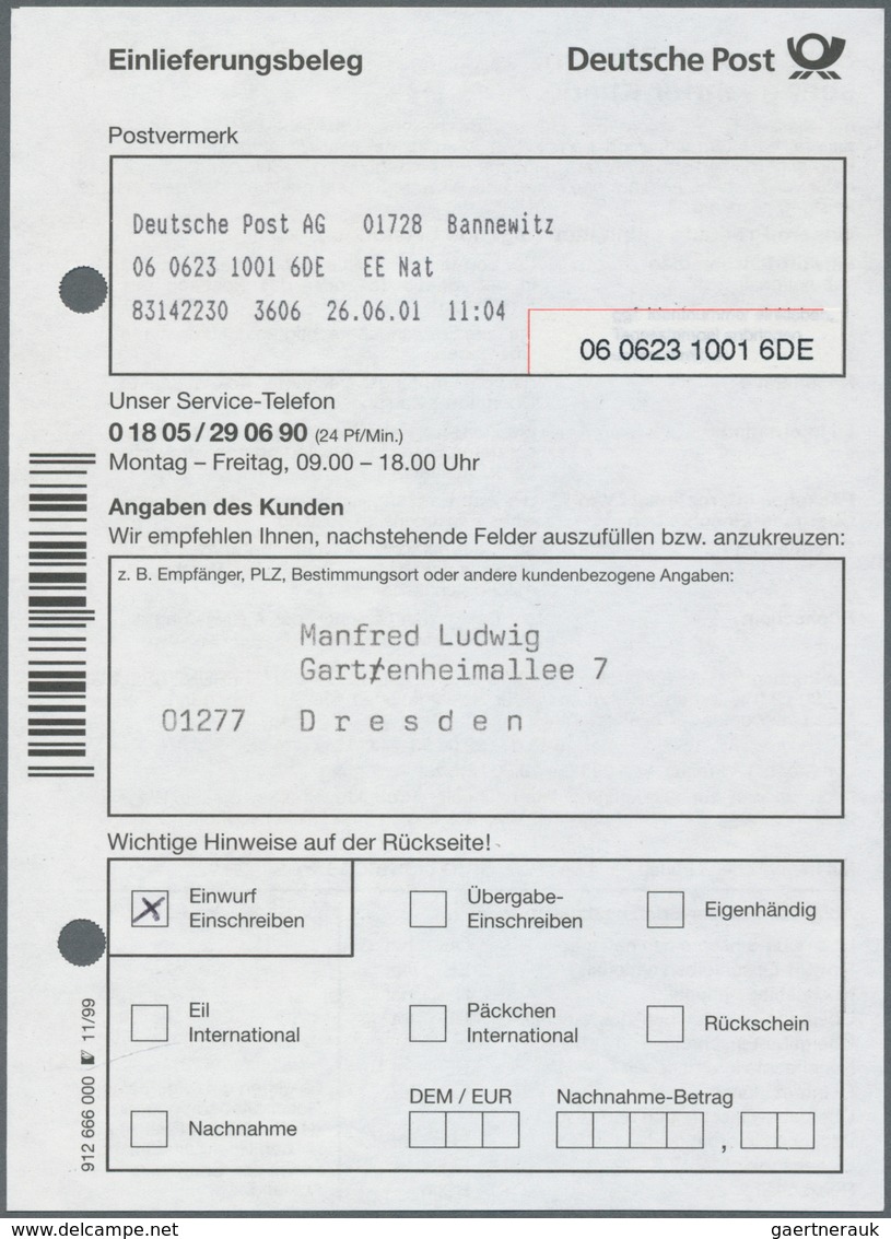 20915 Bundesrepublik Deutschland: 2001, 10 Pfg. Linke Untere Luxus-Bogenecke Ungezähnt Und 4x 100 Pfg. Im - Other & Unclassified