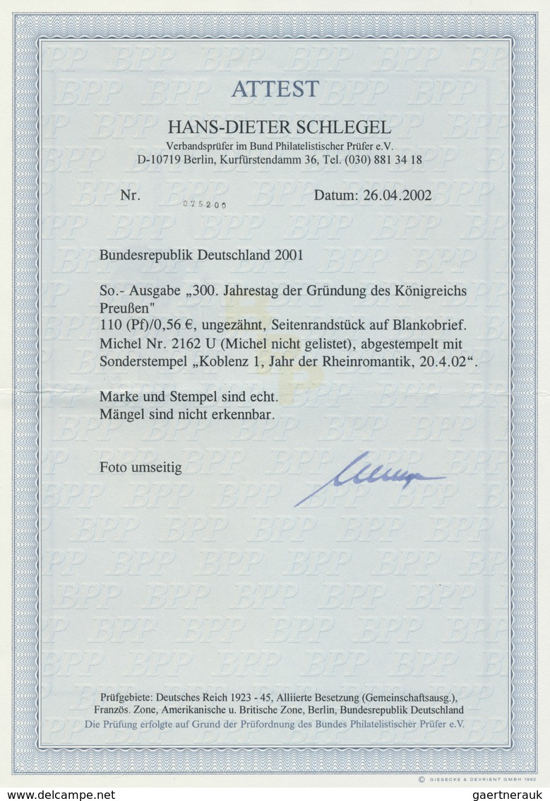 20918 Bundesrepublik Deutschland: 2001, 110 Pfg. / 0,56 E "300 Jahrestag Der Gründung Des Königreiches Pre - Other & Unclassified