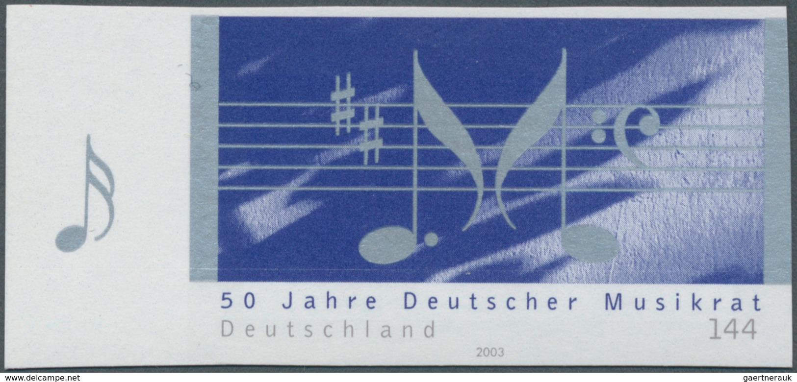 20920 Bundesrepublik Deutschland: 2003, 144 C. Musikrat, Ungezähntes Randstück, Postfrisch, Fingerspuren. - Other & Unclassified