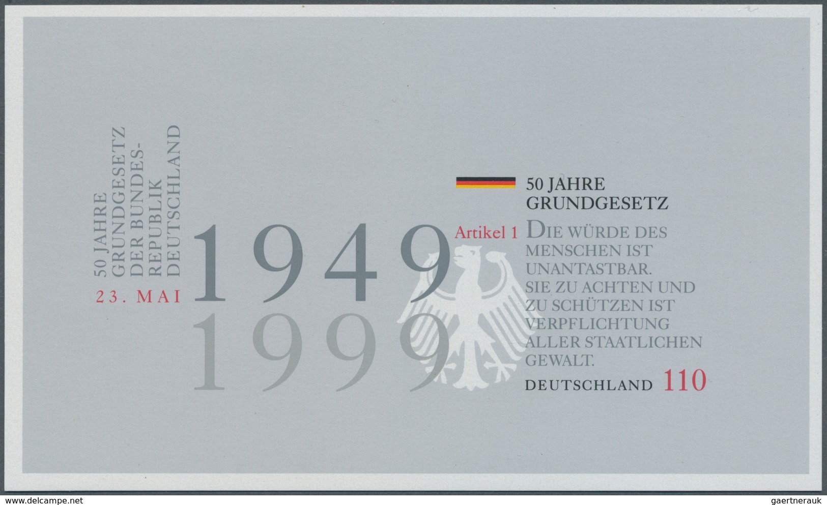 20922 Bundesrepublik Deutschland: 1999, Blockausgabe "50 Jahre Grundgesetz", Tadellos Postfrischer Ungezäh - Other & Unclassified