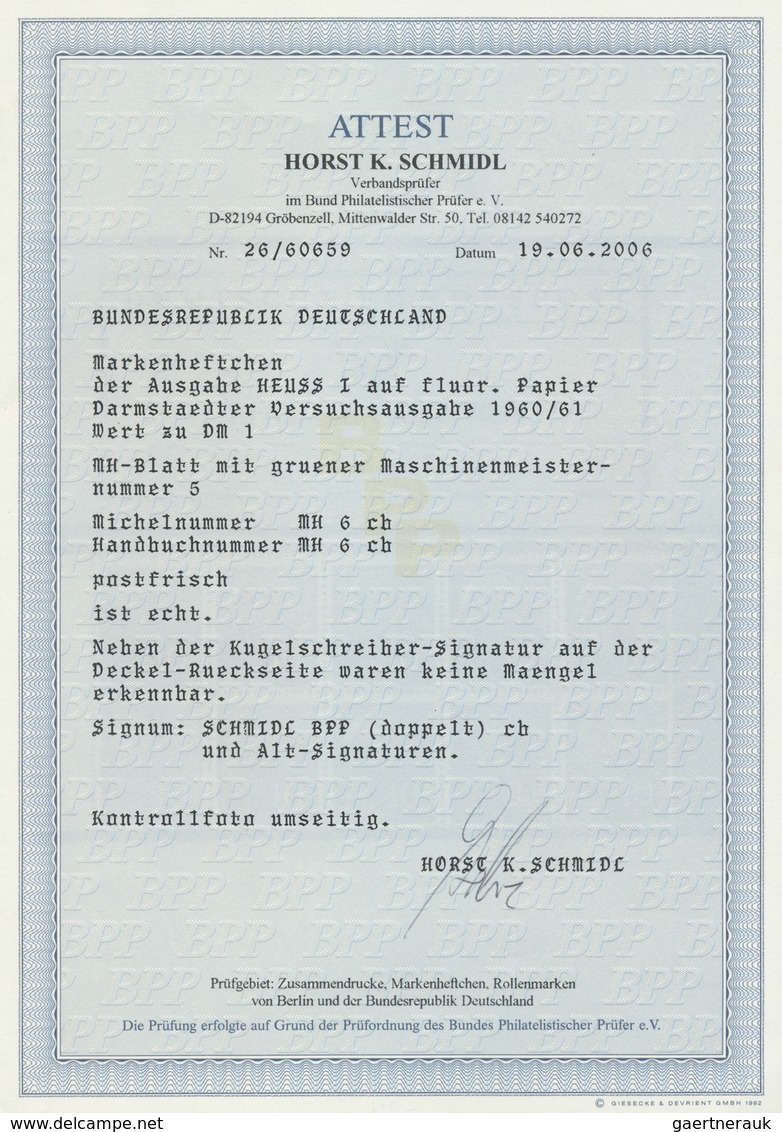 20930 Bundesrepublik - Markenheftchen: 1960: Heuss-Versuchsheftchen 1960 In Der Erstauflage Auf Fluoreszie - Other & Unclassified