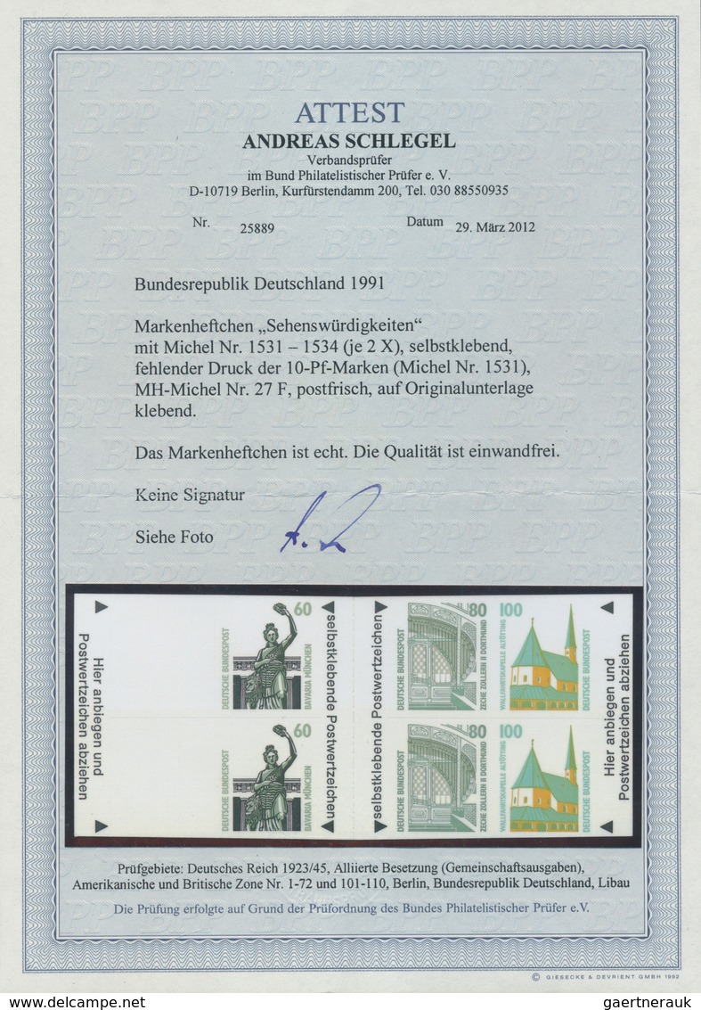 20933 Bundesrepublik - Markenheftchen: 1991, "Sehenswürdigkeiten" - Selbstklebendes Markenheftchen Mit Feh - Other & Unclassified