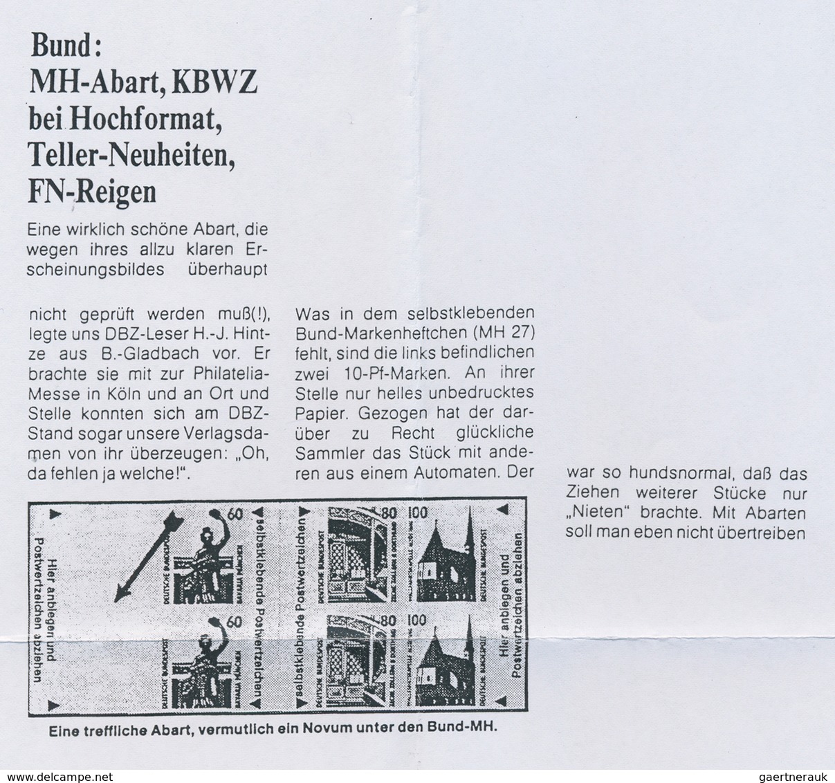 20933 Bundesrepublik - Markenheftchen: 1991, "Sehenswürdigkeiten" - Selbstklebendes Markenheftchen Mit Feh - Other & Unclassified