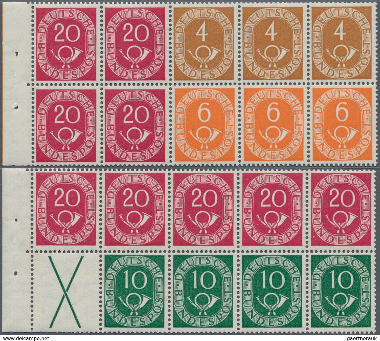 20935 Bundesrepublik - Zusammendrucke: 1951, Die Ersten Beiden Heftchenblätter Aus Zusammendruckbogen Post - Zusammendrucke