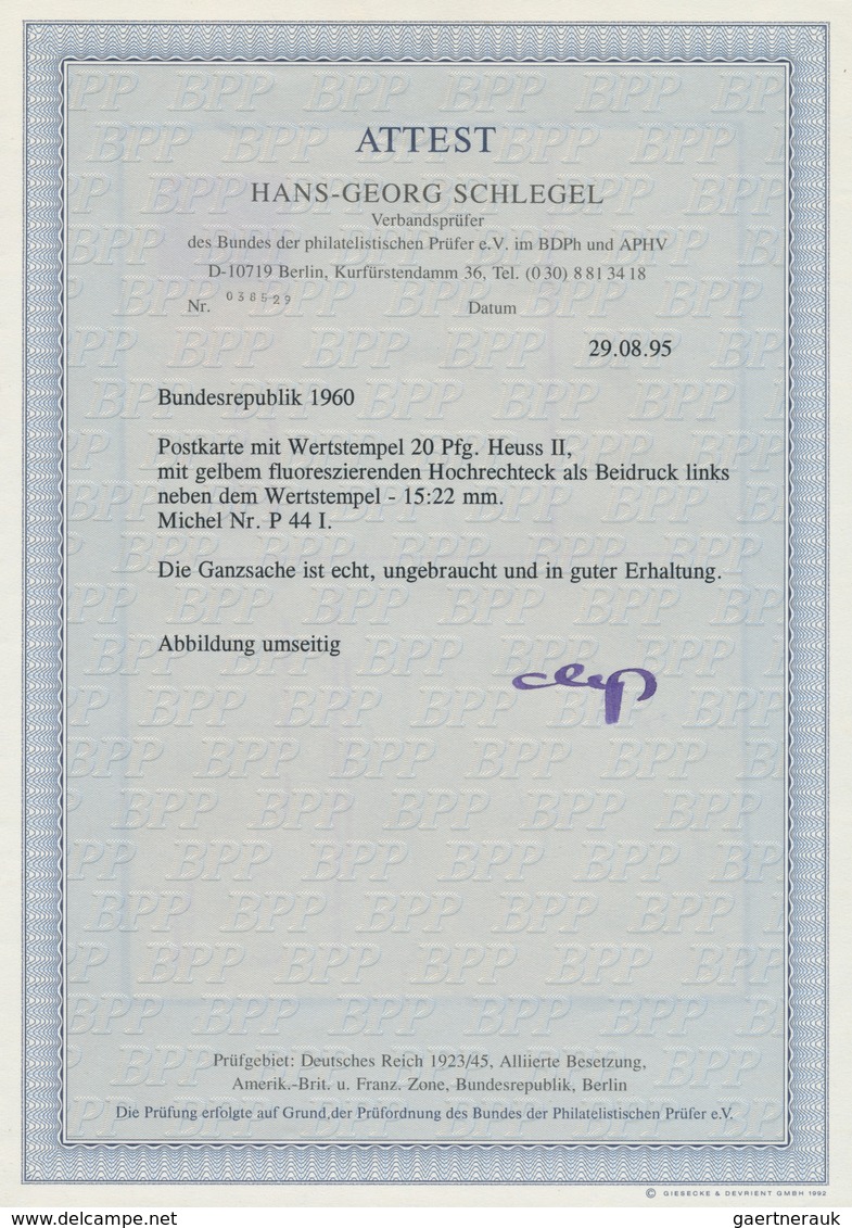 20948 Bundesrepublik - Ganzsachen: 1960, 10 Pfg. Heuss Medaillon Mit Floureszenz-Beidruck 15:22 Mm, Ungebr - Other & Unclassified