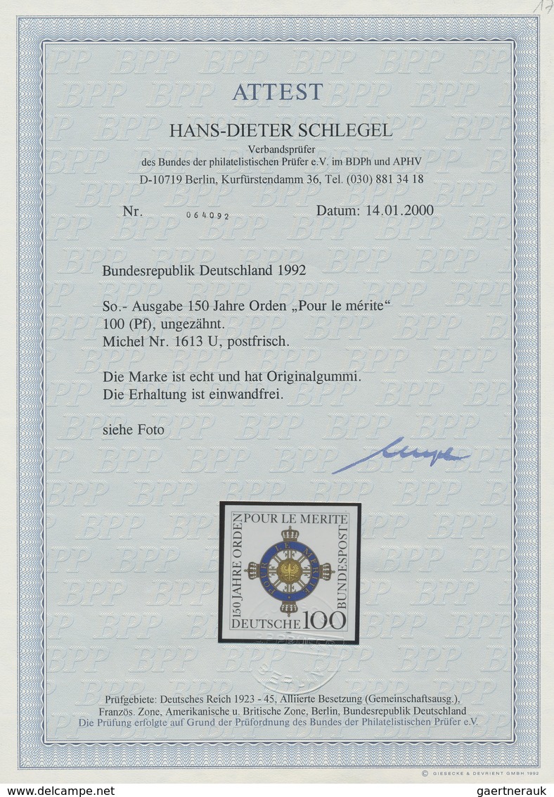 20966 Bundesrepublik Deutschland: 1991: 100 Pf Orden Pour Le Merite, Ungezähnt, Tadellos Postfrisch, Fotoa - Other & Unclassified