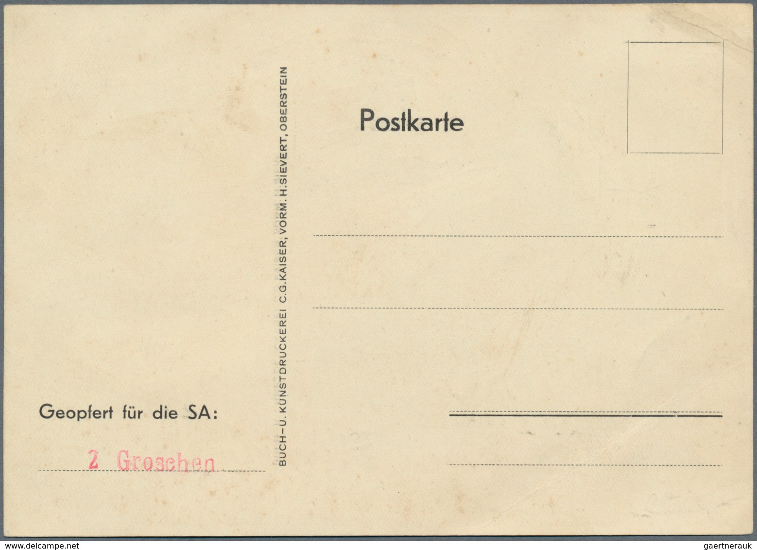 21048 Ansichtskarten: Propaganda: 1935 (ca), Dt. Reich. Farbkarte "S.A. Schützt Deutsches Land / Opfern Fü - Political Parties & Elections