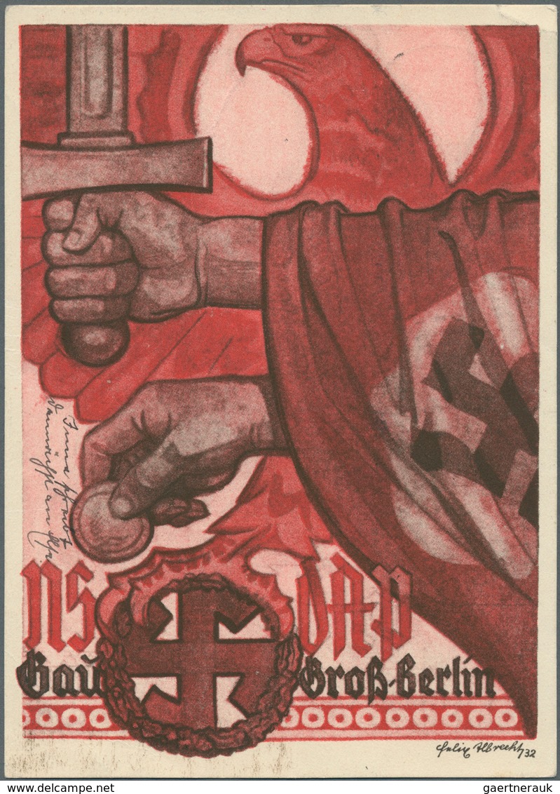 21049 Ansichtskarten: Propaganda: 1935, "NSDAP Gau Groß-Berlin", Farbige Propagandakarte, Gelaufen Mit Tex - Political Parties & Elections