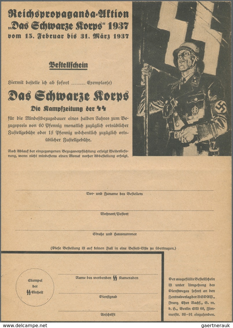 21054 Ansichtskarten: Propaganda: 1937, SS: 2 Zusammenhängende Bestellscheine Zur Reichspropaganda-Aktion - Political Parties & Elections