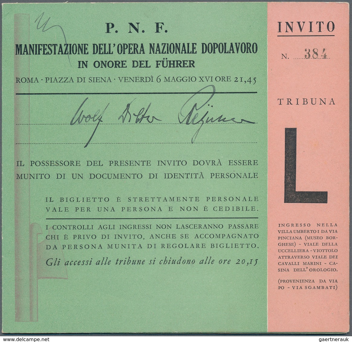 21058 Ansichtskarten: Propaganda: 1938, Einladung Und Eintrittskarte Zum Staatsbesuch Des "Führers" Adolf - Political Parties & Elections