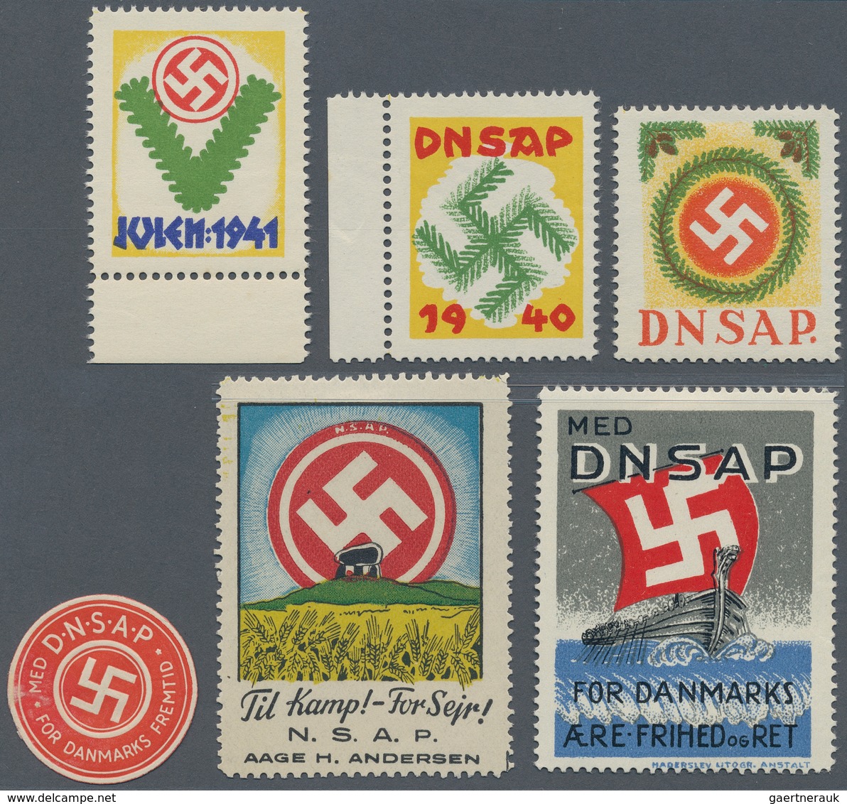 21068 Ansichtskarten: Propaganda: 1939/41, Sechs Verschiedene Seltene Vignetten Der NSDAP In Dänemark, Dav - Political Parties & Elections