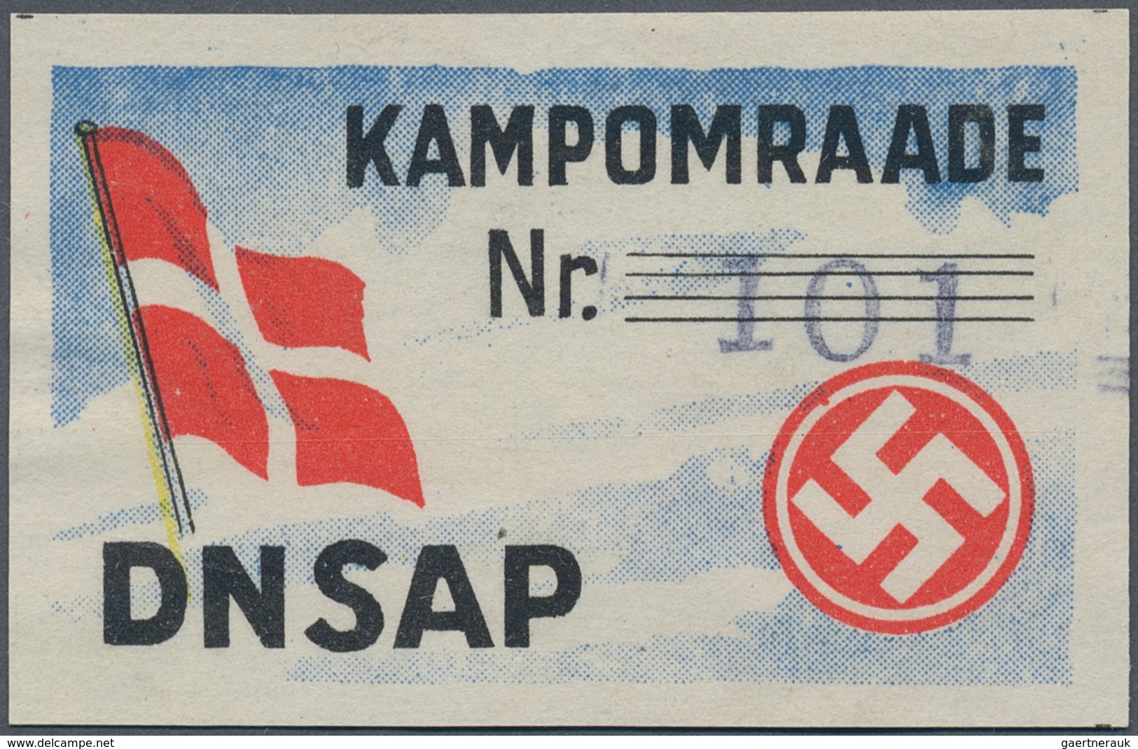21069 Ansichtskarten: Propaganda: 1941 (ca.), Extrem Seltene Farbige Vignette Der NSDAP KAMPOMRAADE Aus Dä - Political Parties & Elections