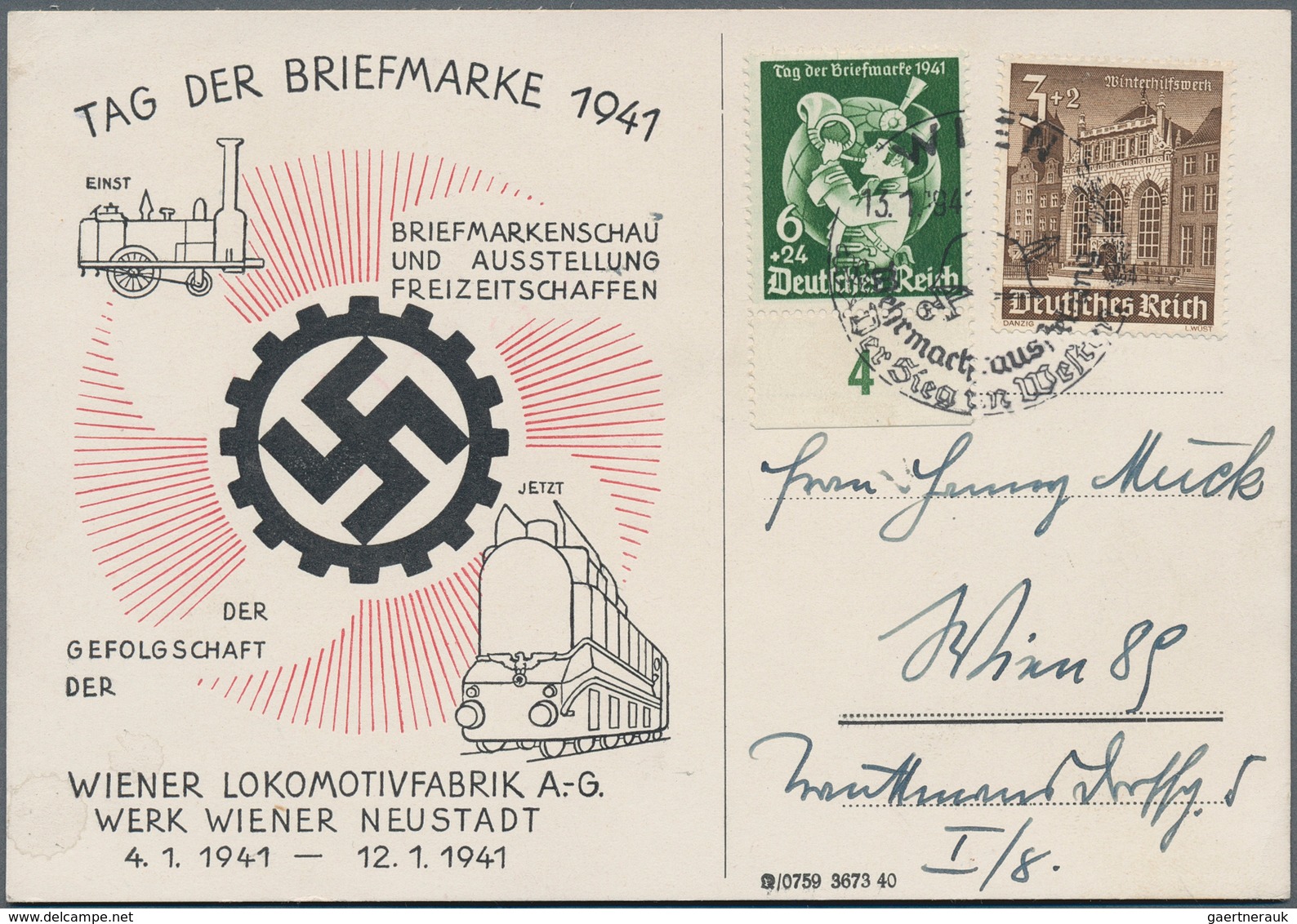 21070 Ansichtskarten: Propaganda: 1941, Dt. Reich. Farbkarte "Tag Der Briefmarke 1941 ... Der Gefolgschaft - Political Parties & Elections