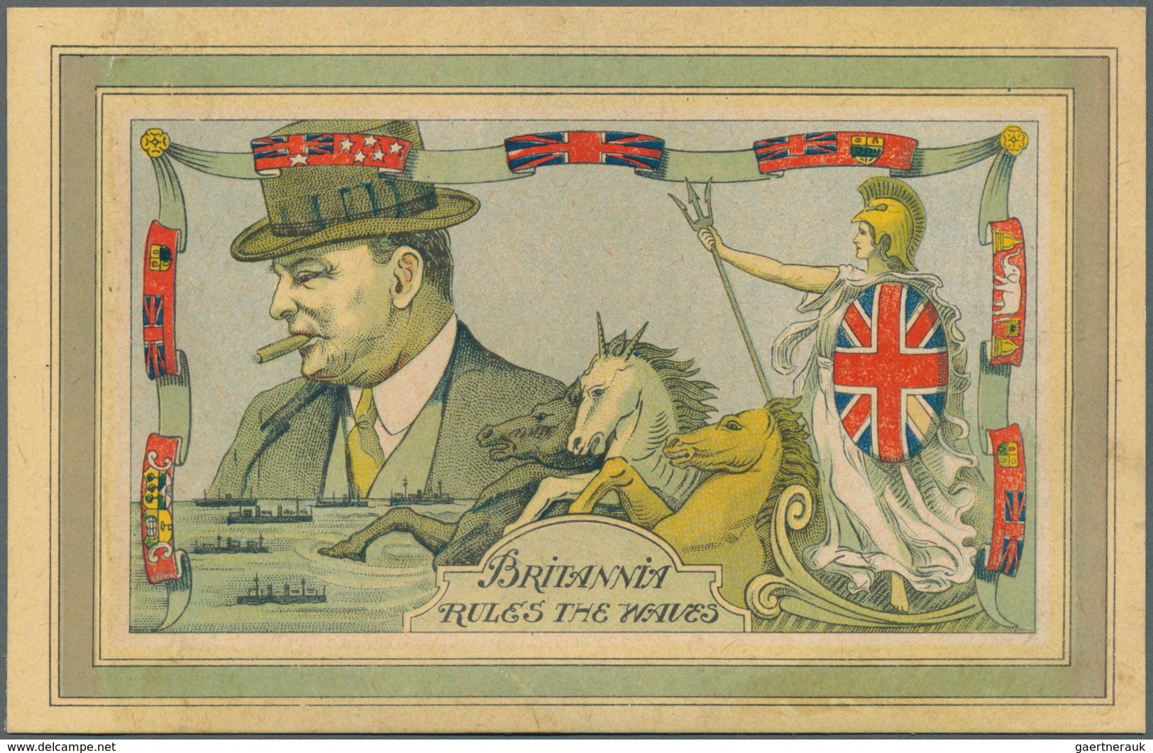 21160 Ansichtskarten: Propaganda: 1944, Frankreich, Serie von sieben farbigen Anti-Deutschen Propagandakar