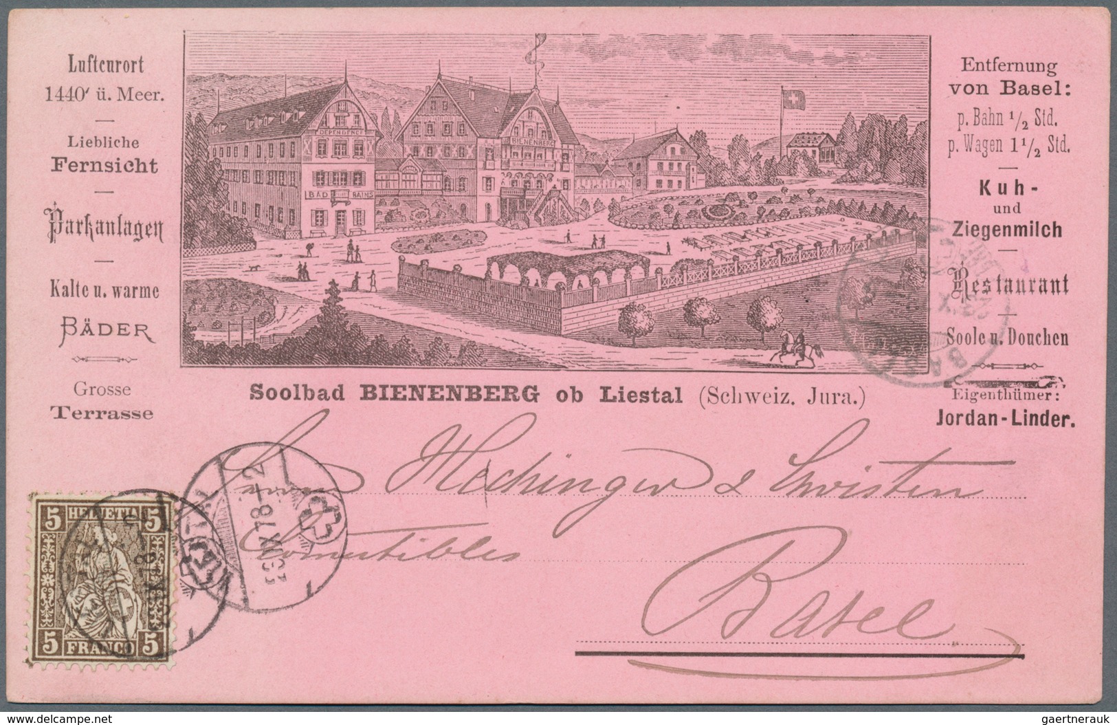 21168 Ansichtskarten: Vorläufer: 1878 Schweiz: "Soolbad BIENENBERG Ob Liestal", Illustrierte Postkarte (sc - Unclassified