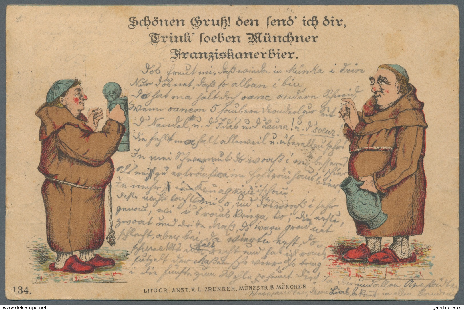 21197 Ansichtskarten: Vorläufer: 1885, MÜNCHEN, Franziskanerbier Und Mönche, Gestempelt München, Stark Fle - Unclassified