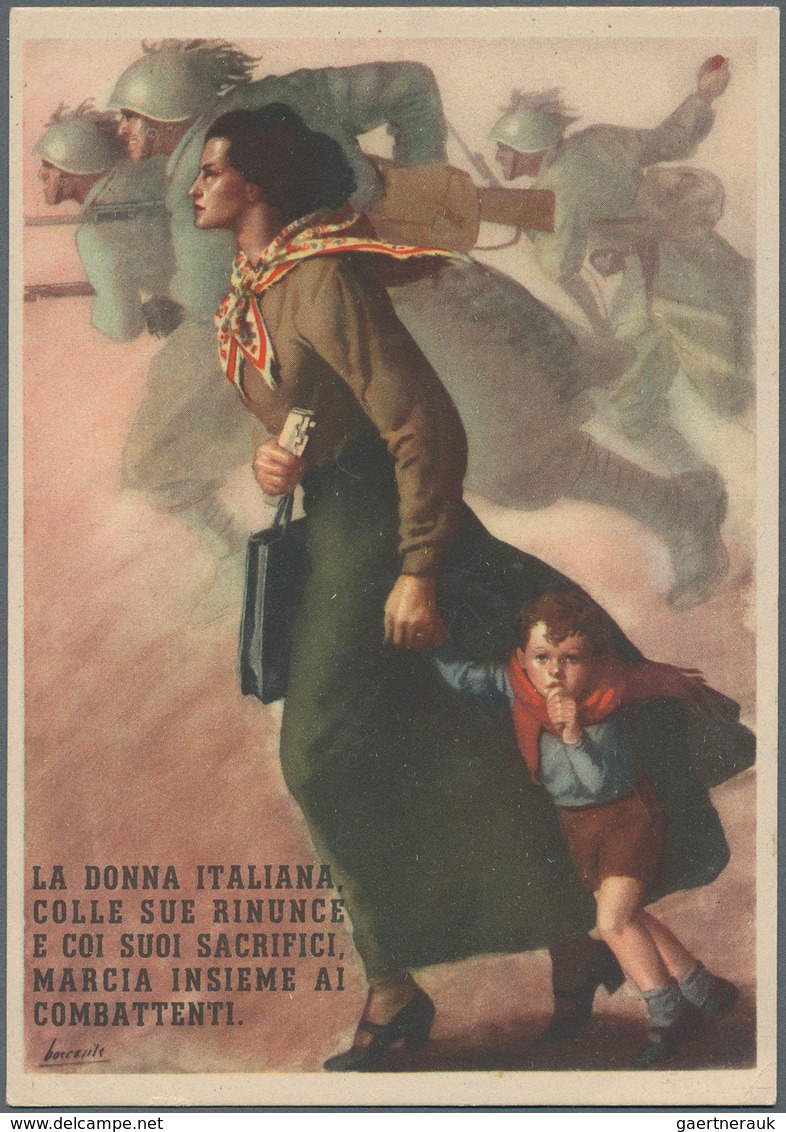 21642 Ansichtskarten: Alle Welt: ITALIEN: 1930/45, interessante Sammlung "Propaganda- und Werbekarten" mit