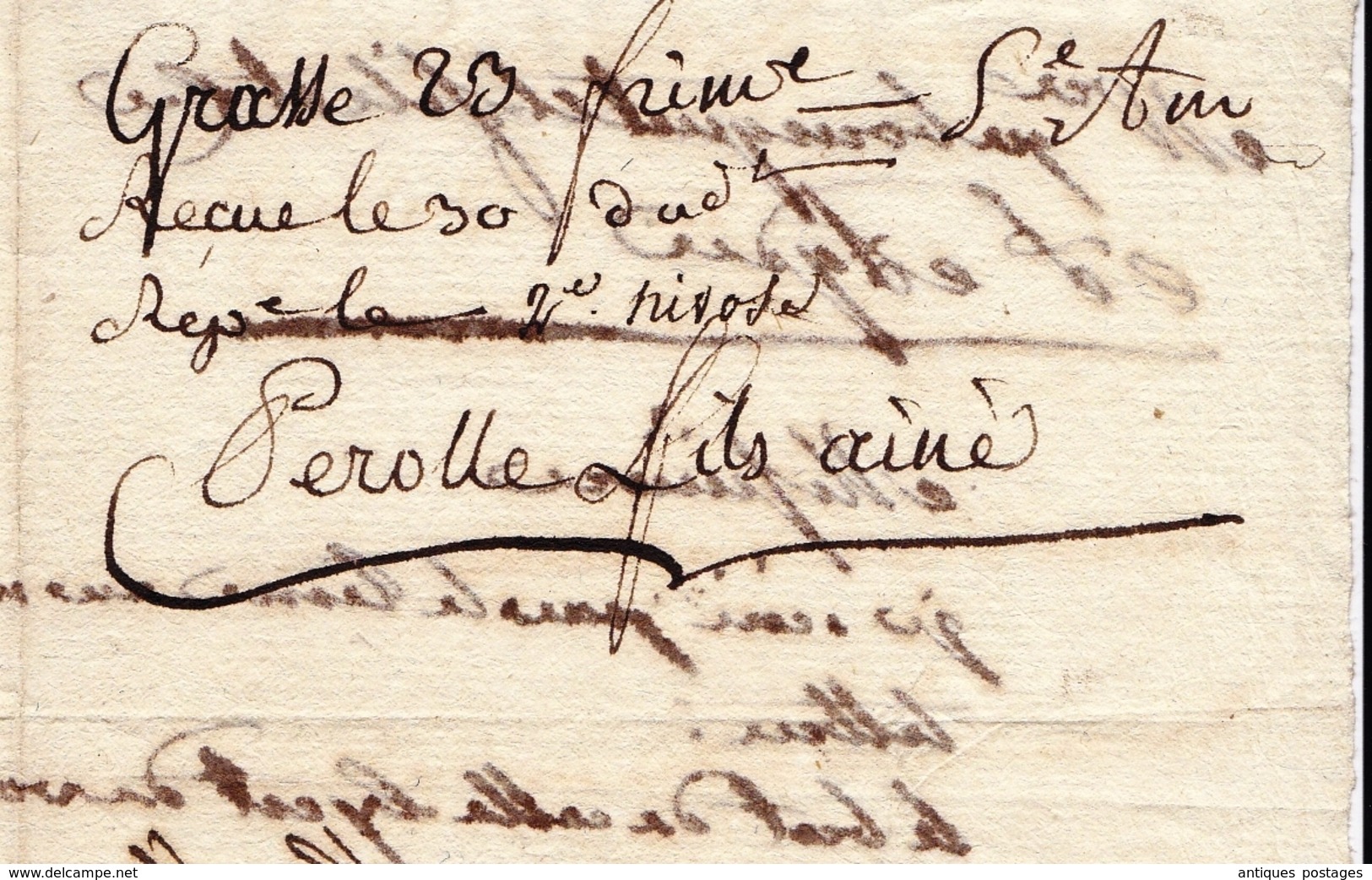 Lettre Avec Correspondance 1796 Grasse 23 Frimaire An V Alpes Maritimes Bateau Amérique Peyrolle Fils Aîné - 1792-1815: Départements Conquis