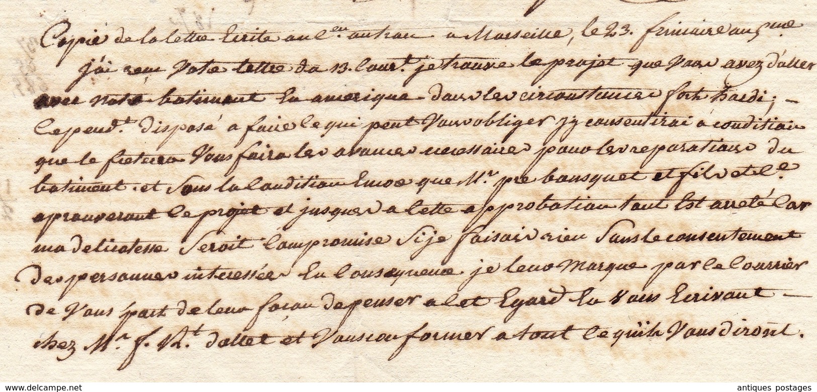 Lettre avec Correspondance 1796 Grasse 23 Frimaire An V Alpes Maritimes Bateau Amérique Peyrolle Fils Aîné