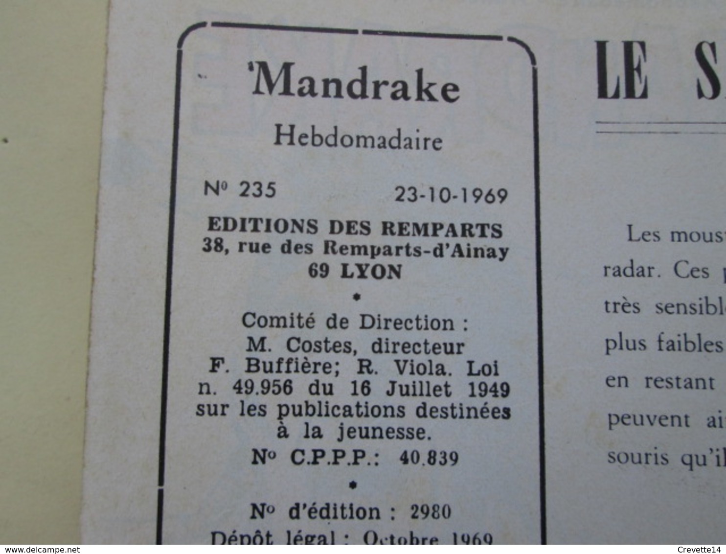 BDSF2013 Fascicule MANDRAKE MONDES MYSTERIEUX Editions Des Remparts N°235 à 1969 , TB état , Vu à 5 € Sur I-B !!!!! - Mandrake