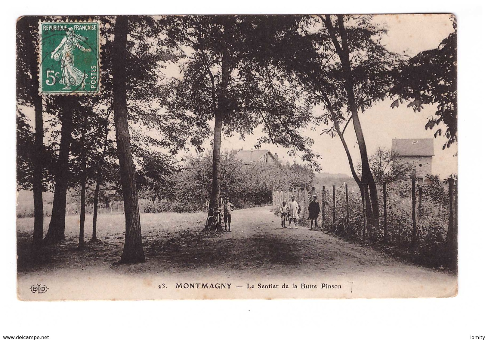 95 Montmagny Sentier De La Butte Pinson Cpa Carte Animée Cachet 1910 - Sonstige & Ohne Zuordnung