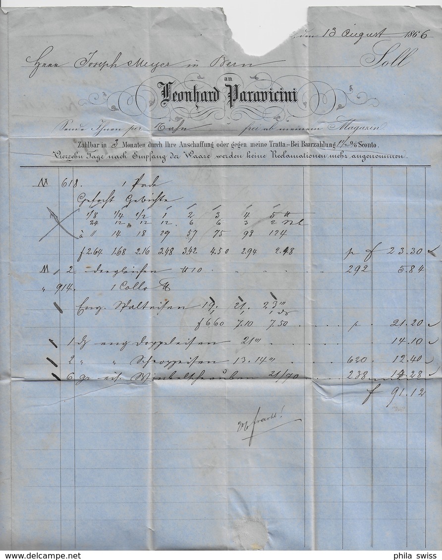 1864 Sitzende Helvetia/Helvétie Assise 31e/23 Basel 14.Aug.64 To Bern (Leonhard Paravicini) - Lettres & Documents