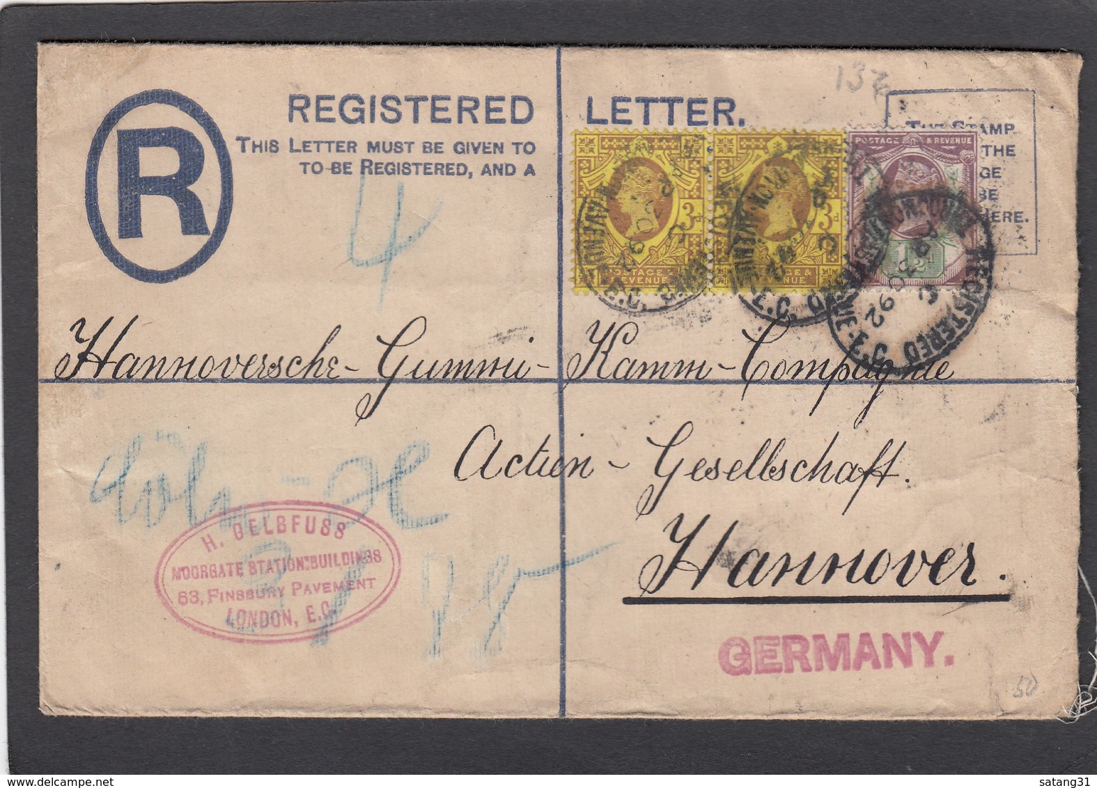 LETTRE RECOMMANDÉE POUR HANNOVRE. - Stamped Stationery, Airletters & Aerogrammes