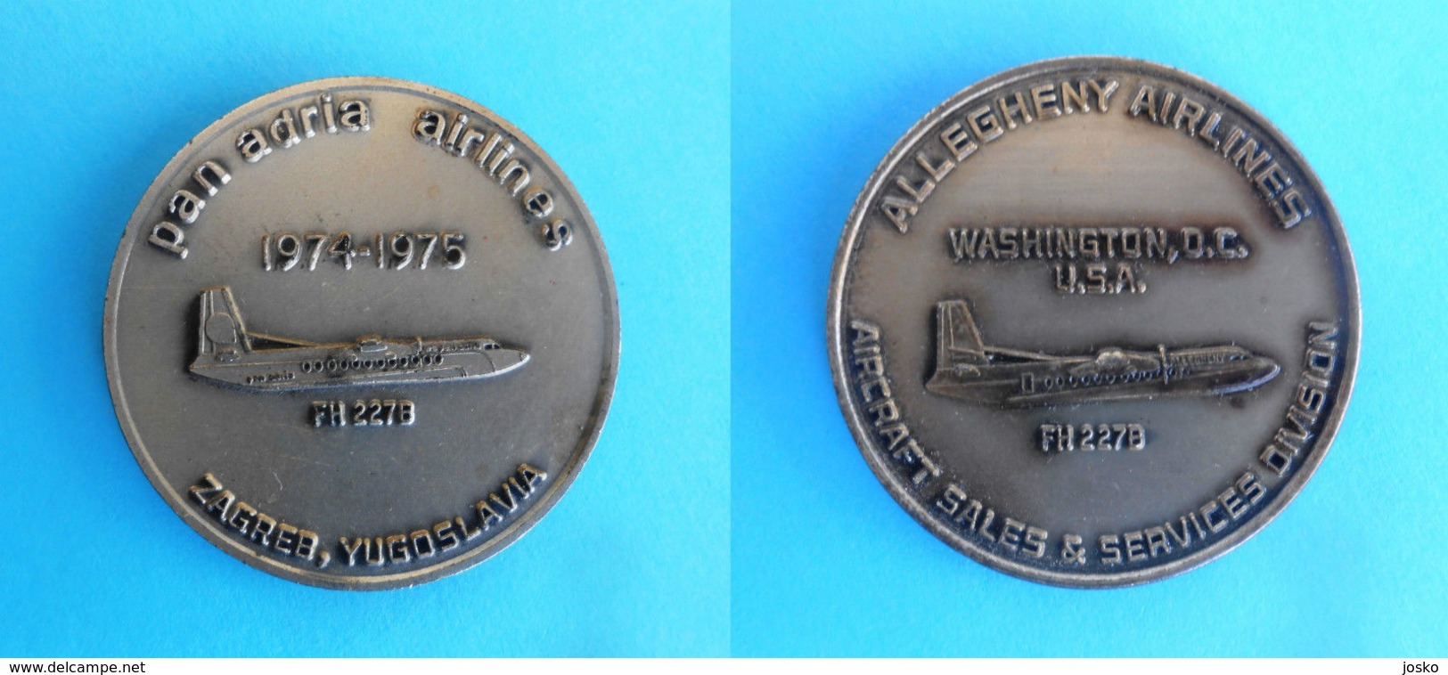 PAN ADRIA AIRLINES ( Ex Yugoslavian Small Airline ) : ALLEGHENY AIRLINES Washington D.C. USA FH 2278 - Vintage Medal RR - Autres & Non Classés