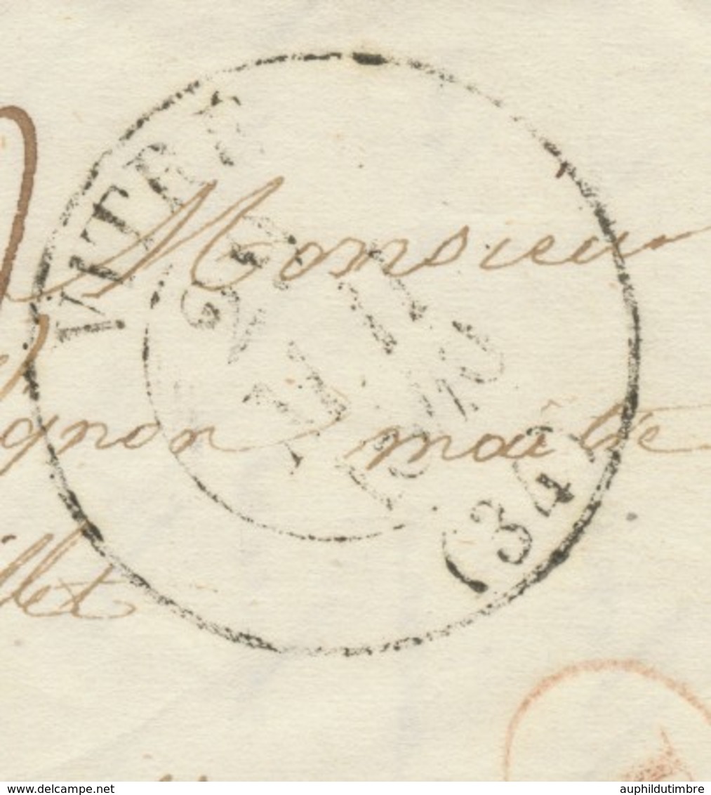 1840 Lettre Cursive 34 Châteaubourg + CAD Type 13 Vitré + 1d. Rouge TB. P1893 - 1801-1848: Précurseurs XIX