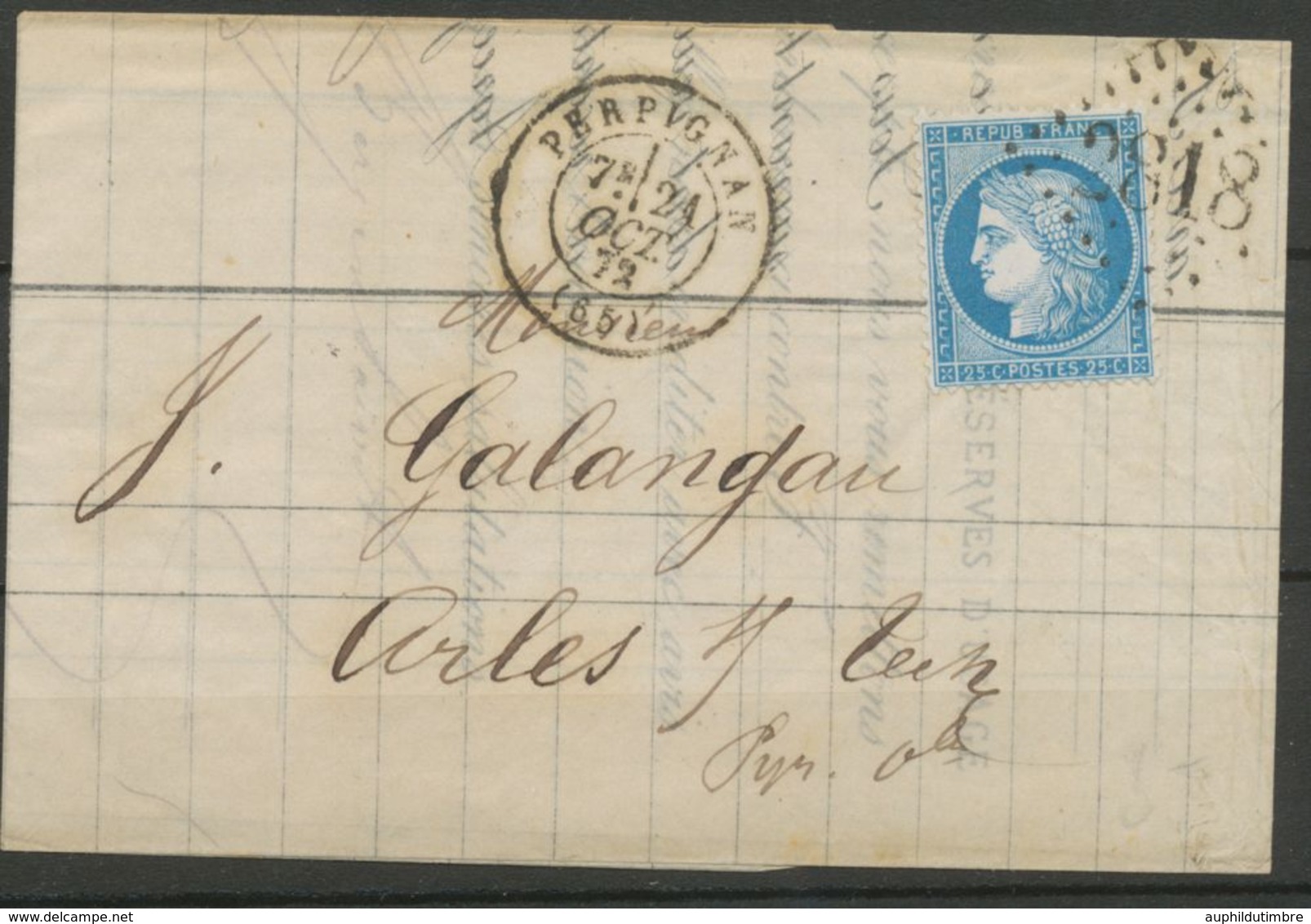 1872 Lettre N°60 Obl GC2818 Perpignan CAD T17. PYRENEES ORIENTALES(65). P3562 - 1849-1876: Période Classique