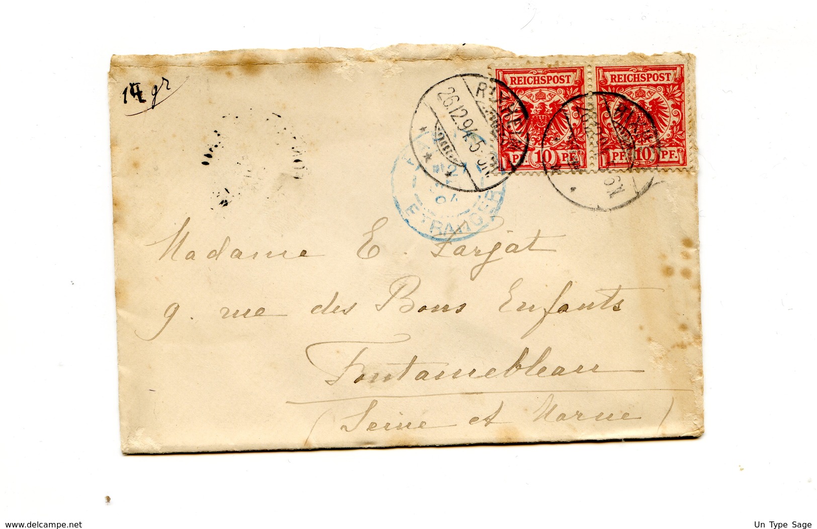 Allemagne - Reich - Lettre De Rixhein Pour Fontainebleau 1894 - 2 Scans - (W1184) - Cartas & Documentos